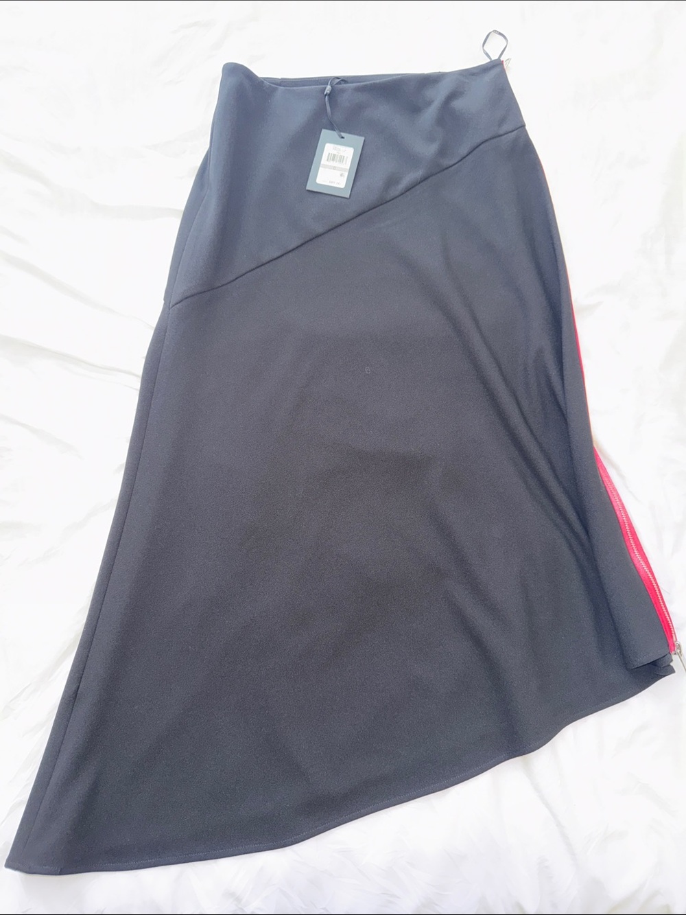 DKNY Black Asymmetrical Skirt with Red Side Stripe